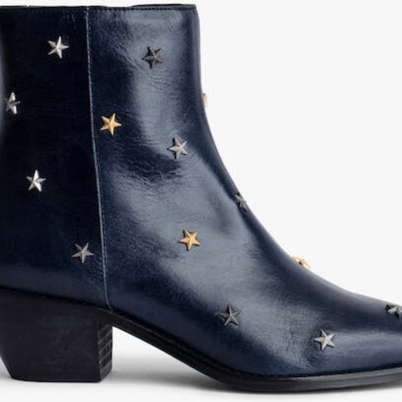 Zadig & Voltaire Women's Tyler Vintage Pointed Toe Star Studded Boots. - Picture 2 of 3